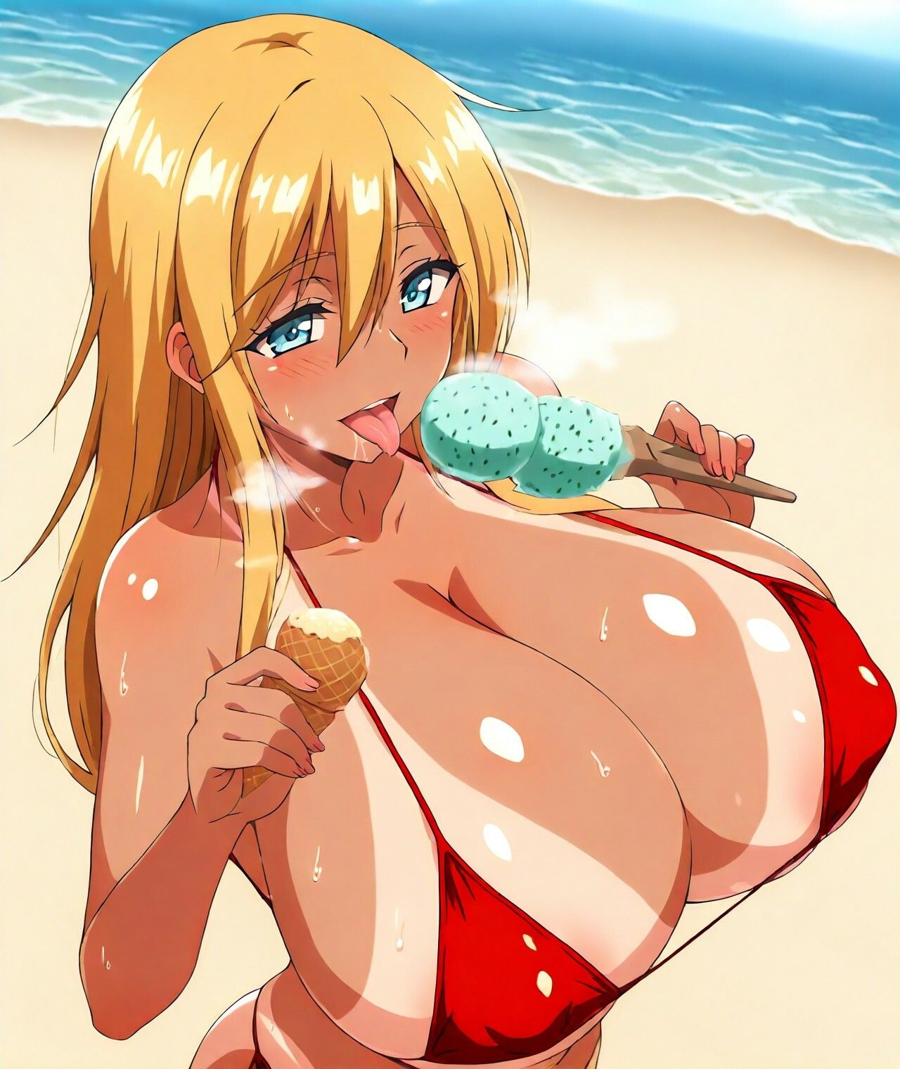 【ボイス作品B1対応】【断面図なし】赤ビキニコスプレ爆乳日焼けギャルママと海でラブラブH【複数アングル】【母乳なし】 - サンプル画像 10