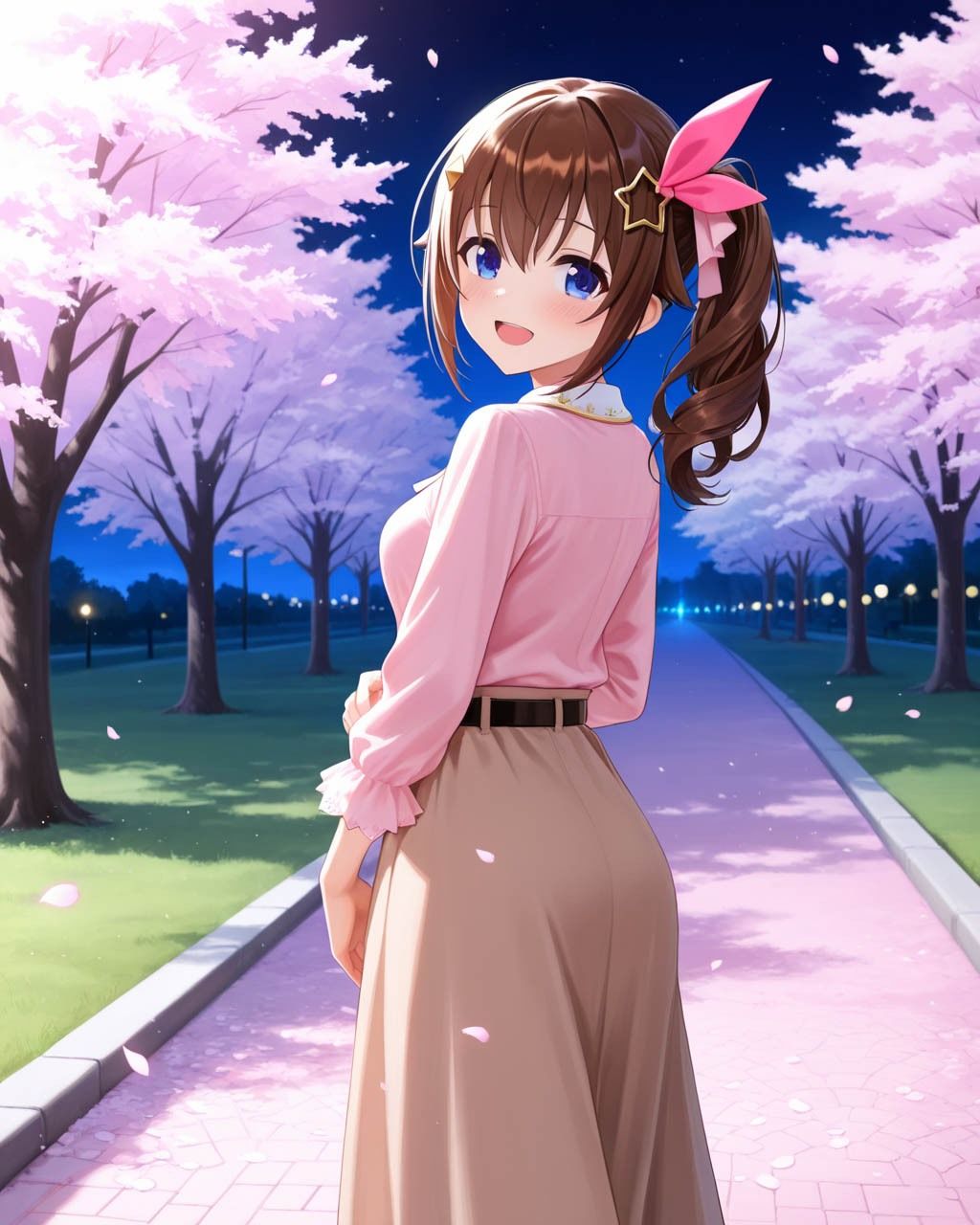 そ〇ちゃんと夜桜デートと野外エッチ - サンプル画像 1