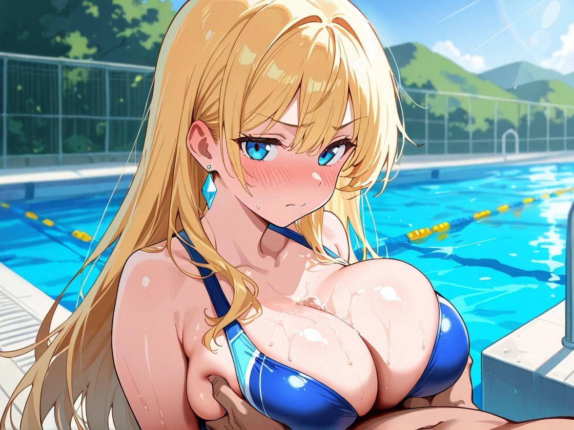 水泳部ギャル中出し性教育 巨乳Xスク水X金髪 - サンプル画像 2