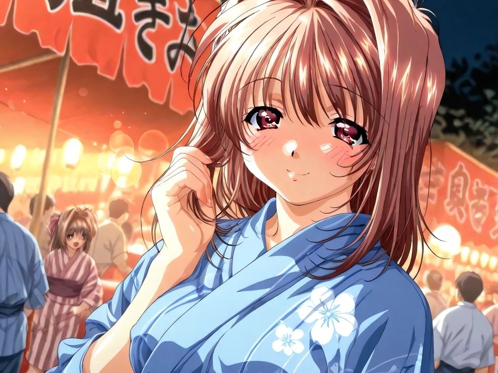 AIイラストCG集97  L〇VERS  恋に〇ちたら  河〇理恵  夏祭り編 - サンプル画像 1