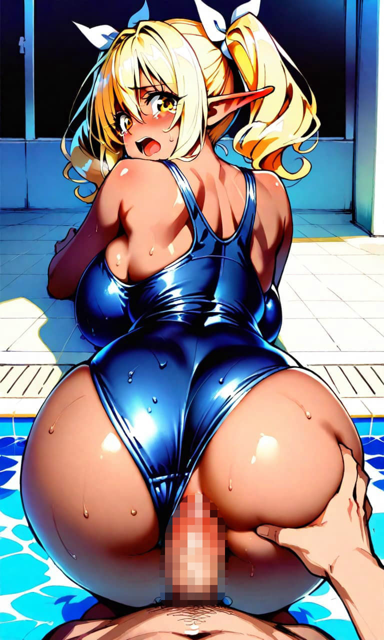スク水巨乳ダークエルフちゃん - サンプル画像 3