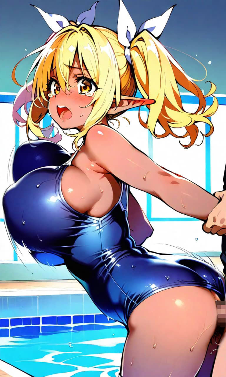 スク水巨乳ダークエルフちゃん - サンプル画像 4