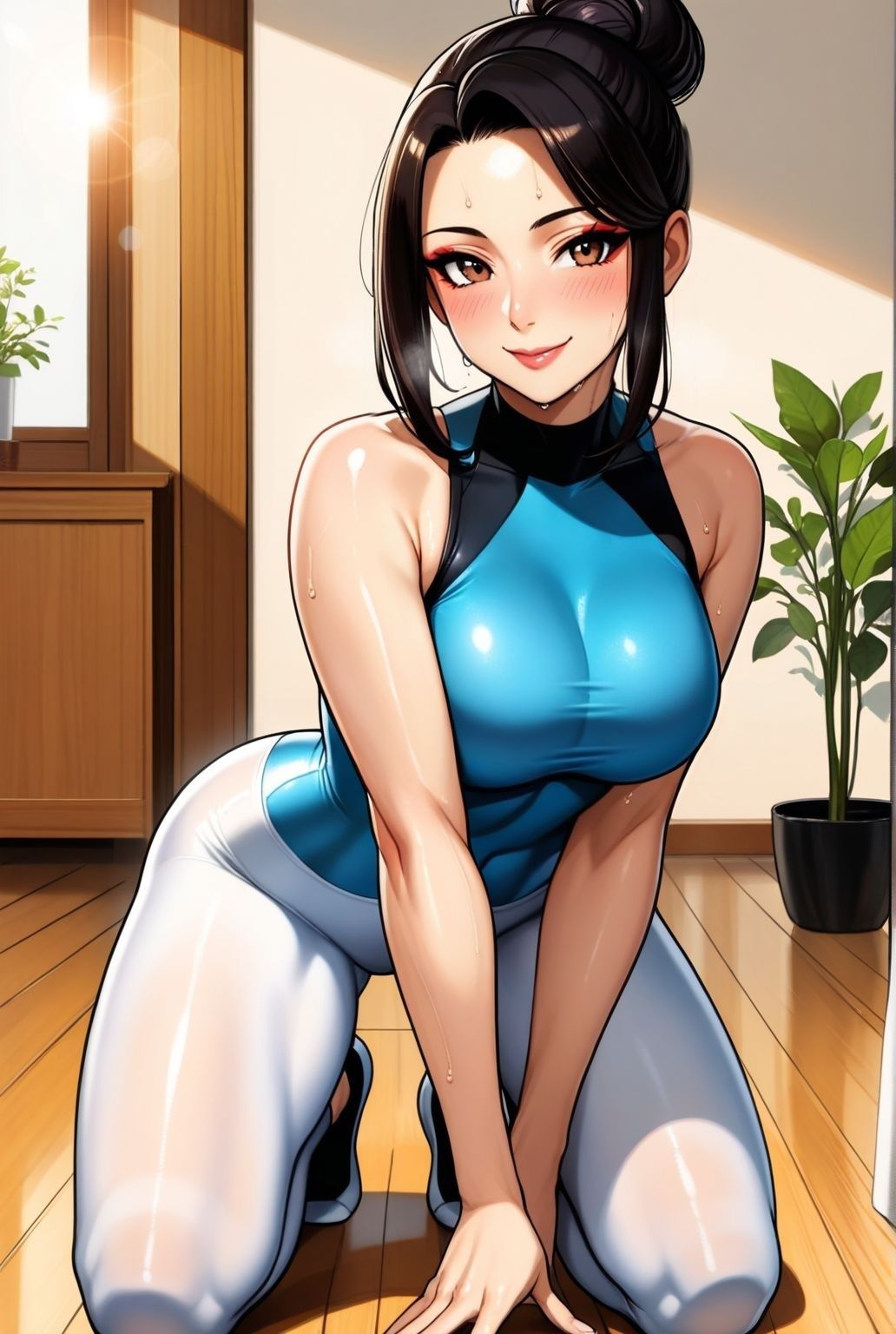 人妻ヨガ講師の艶ポーズ しっとり濡れる身体 - サンプル画像 1