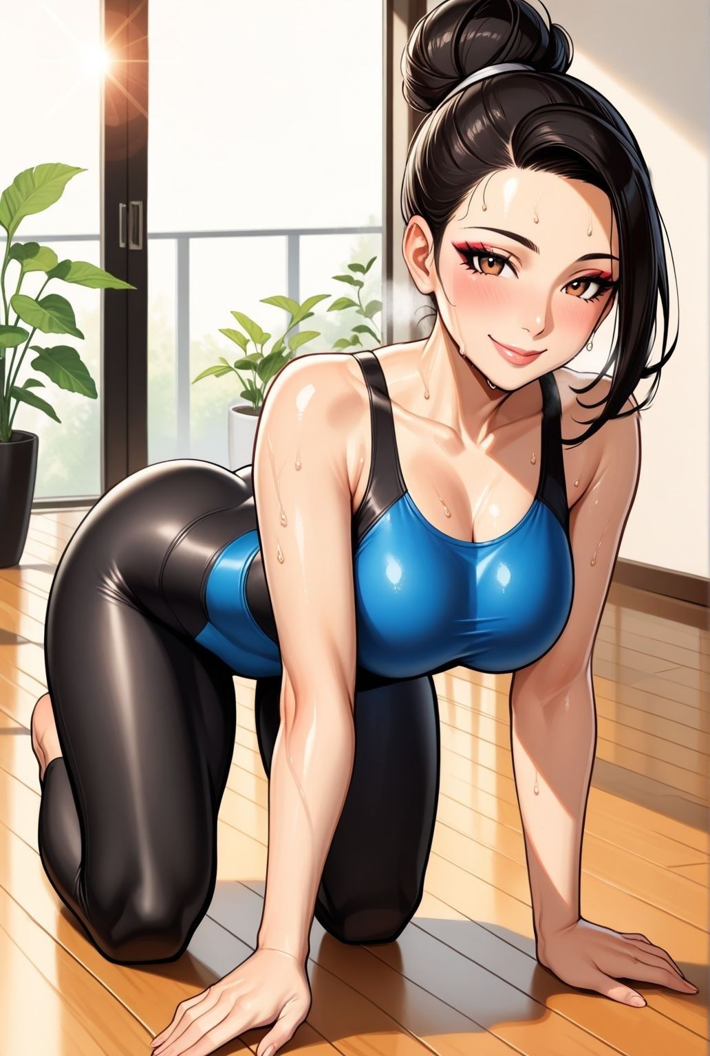 人妻ヨガ講師の艶ポーズ しっとり濡れる身体 - サンプル画像 3