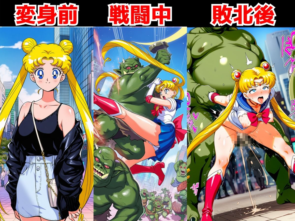 敗北セーラー戦士はモンスターに連続種付けされてアヘ顔に！？【異種姦:500枚】 - サンプル画像 1