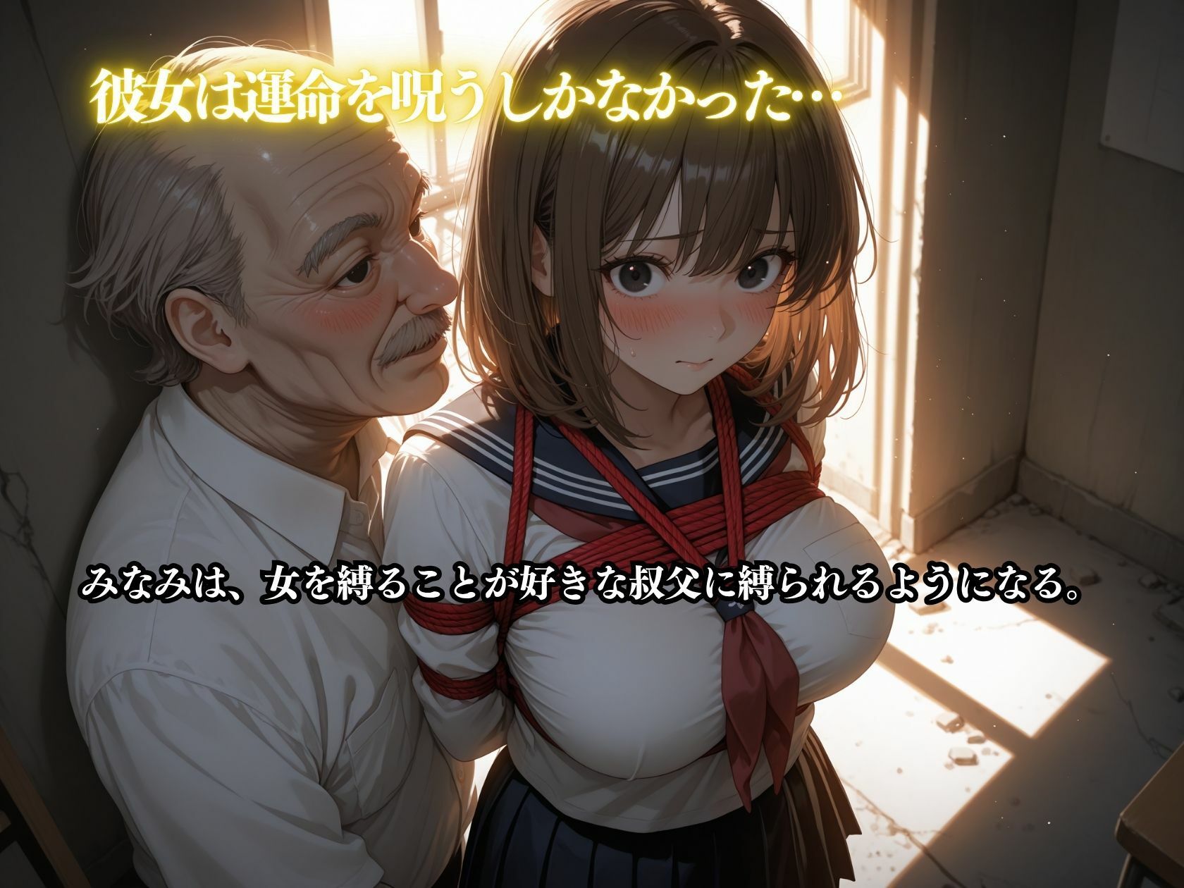 制服緊縛  巨乳美少女の若い肉体を麻縄で縛り上げる - サンプル画像 3