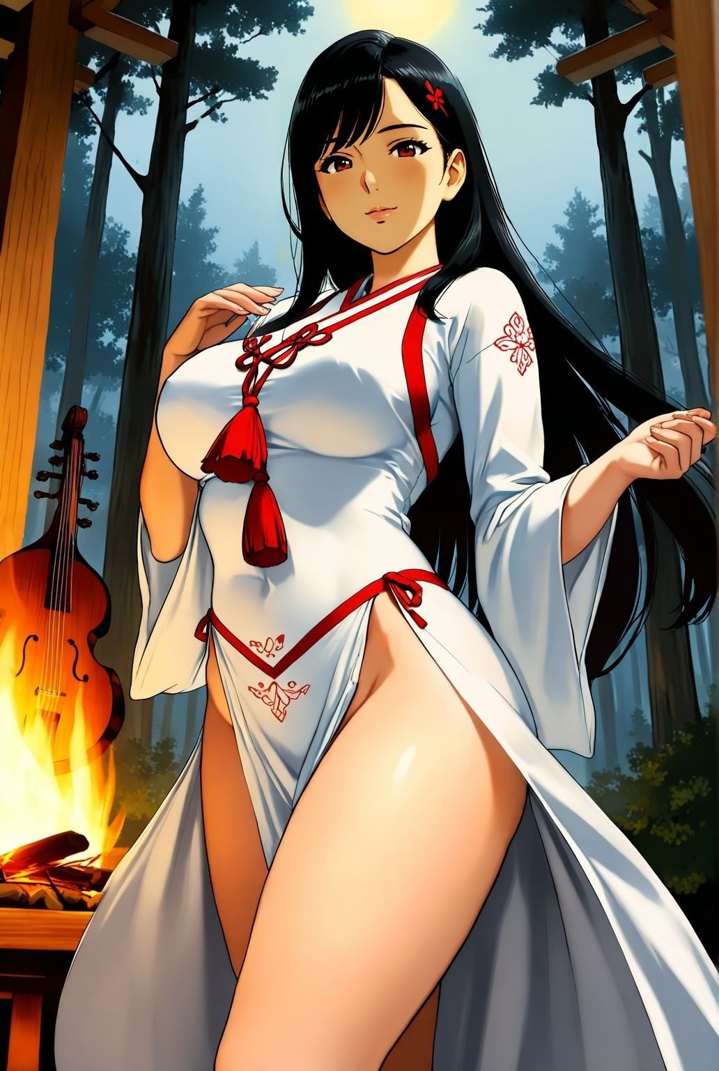 人妻巫女、夜の社で秘めごとを舞う - サンプル画像 1