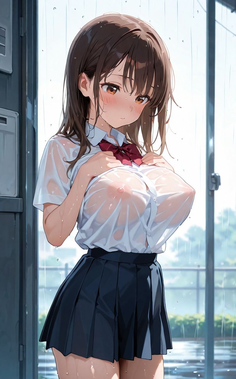 女子校生と雨宿り！びしょ濡れ種付けセックス - サンプル画像 1