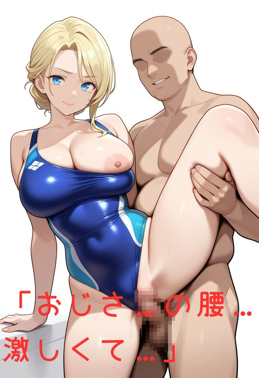 金髪お姉さんと競泳水着とおじさん - サンプル画像 9