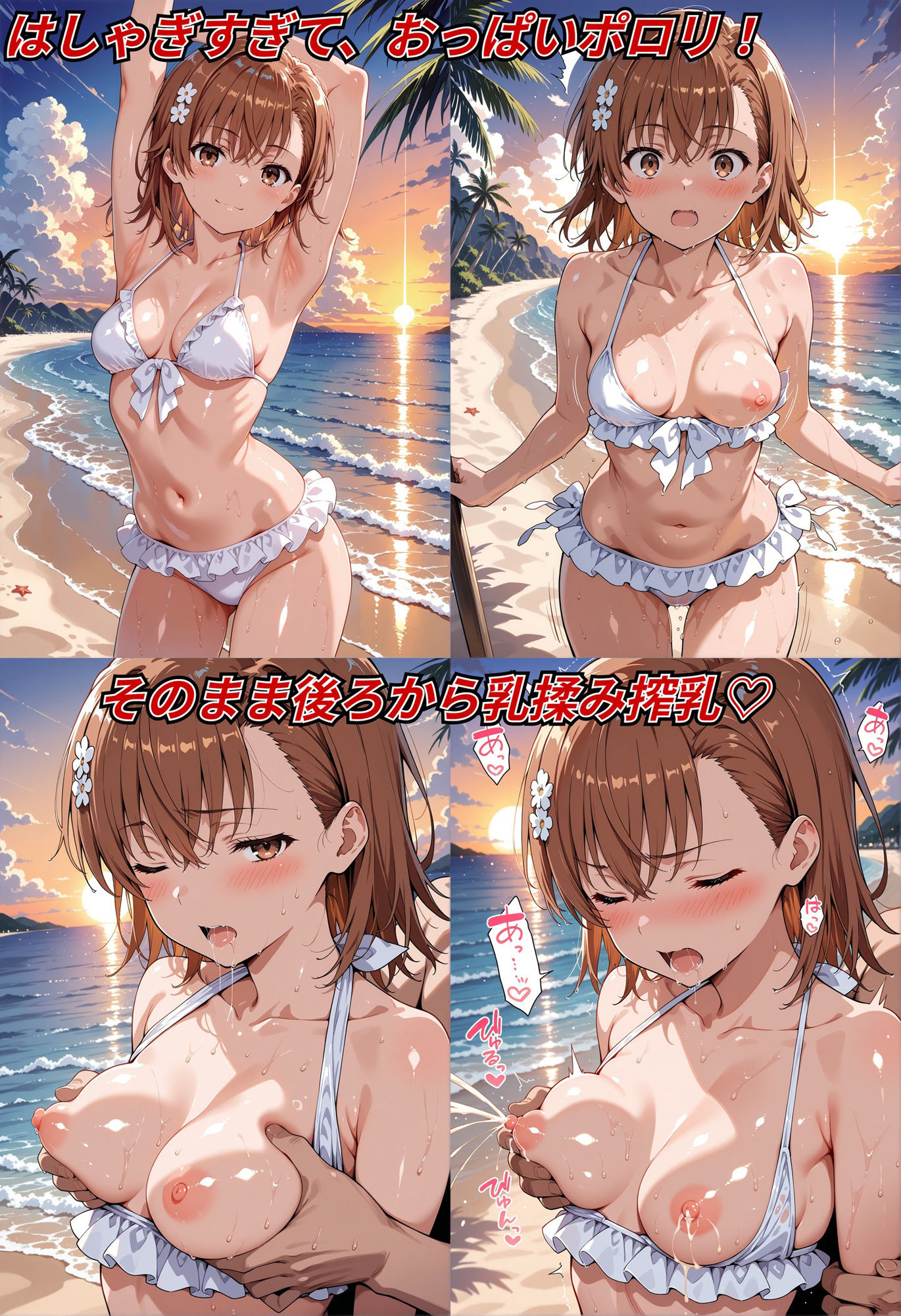 ビリビリ電撃娘の制服＆水着姿で公開恥じらいえっち - サンプル画像 4