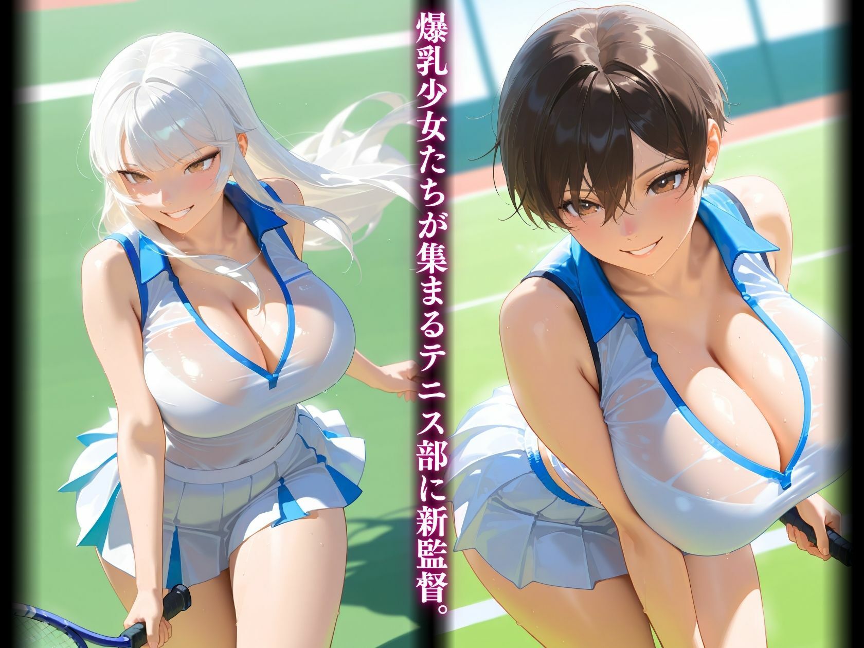 爆乳テニス部新監督の練習おかしくね？「そんなに揉まないで（はぁと）？」 - サンプル画像 1