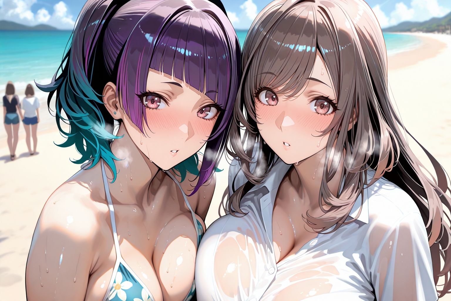 田○摩○々＆月○恋○inビーチ - サンプル画像 1