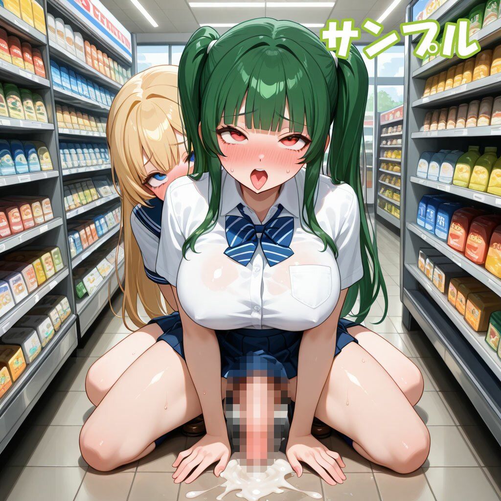 ふたなり彼女！ときどき彼女！3-2  金髪パッツンちゃん×緑ツインテちゃん＜制服編＆ヌード編＞ - サンプル画像 8