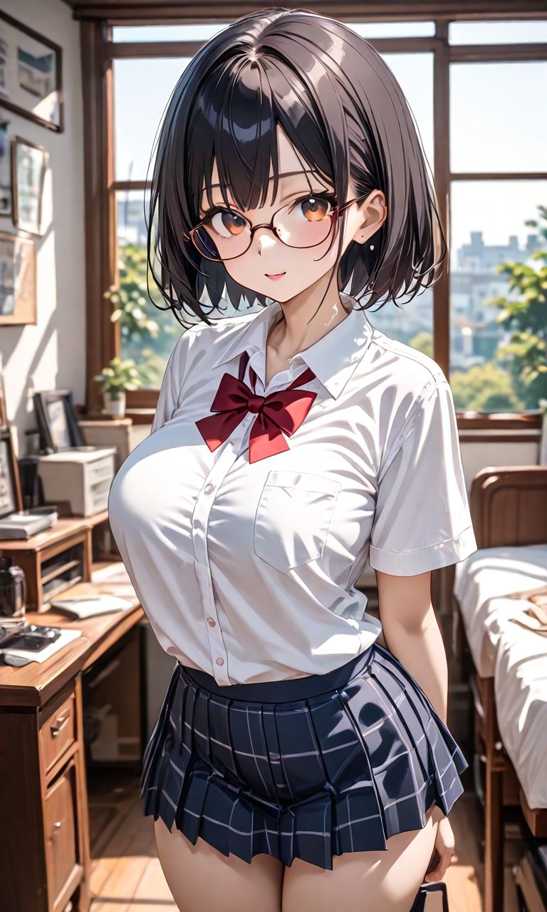 黒髪メガネ巨乳私生活 - サンプル画像 1