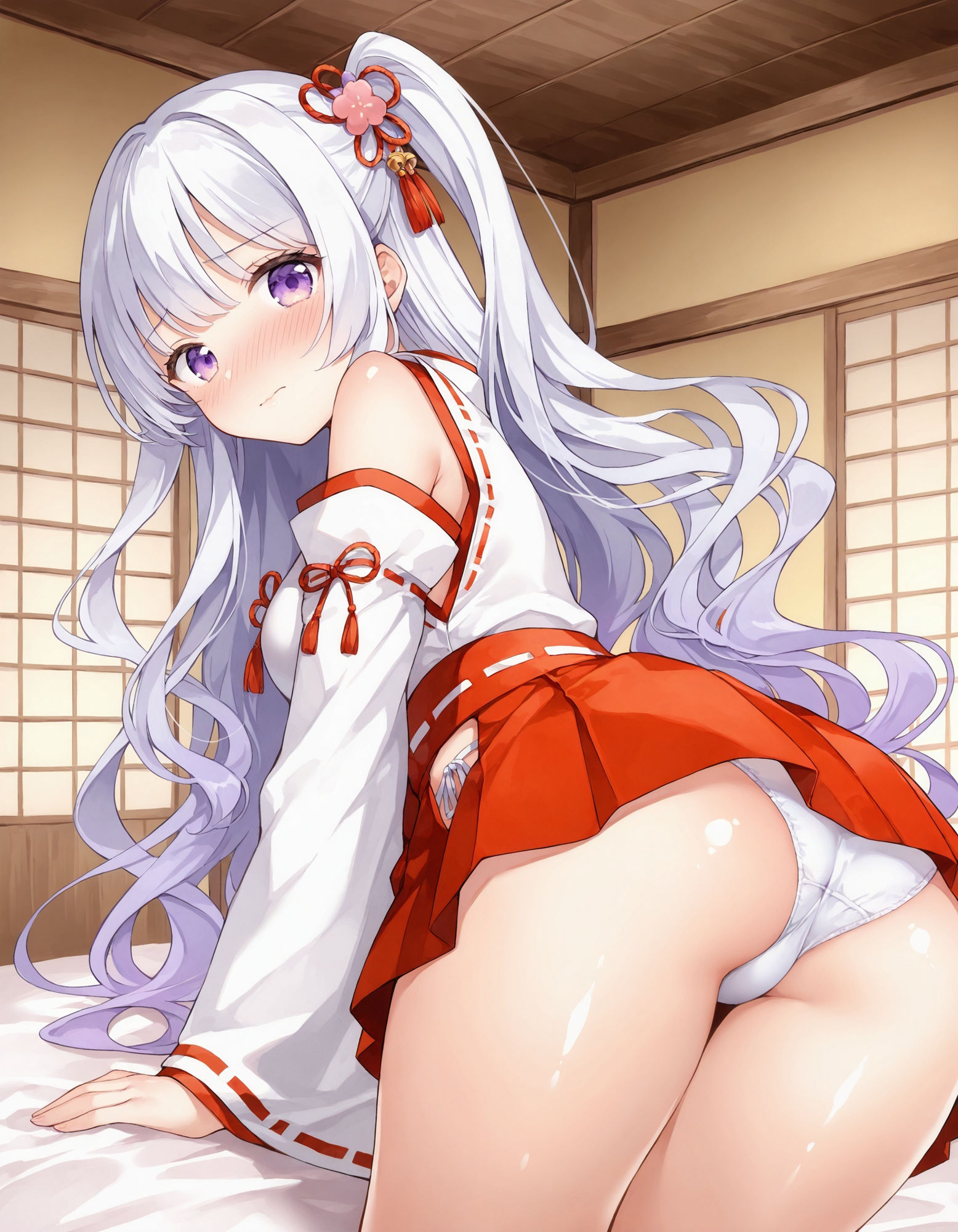 巫女コスで四つん這いパンチラ - サンプル画像 7