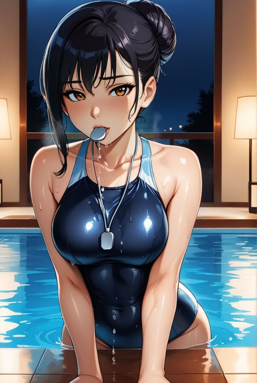 水泳教室の裏側で  人妻熟女インストラクターとの密逢 - サンプル画像 1