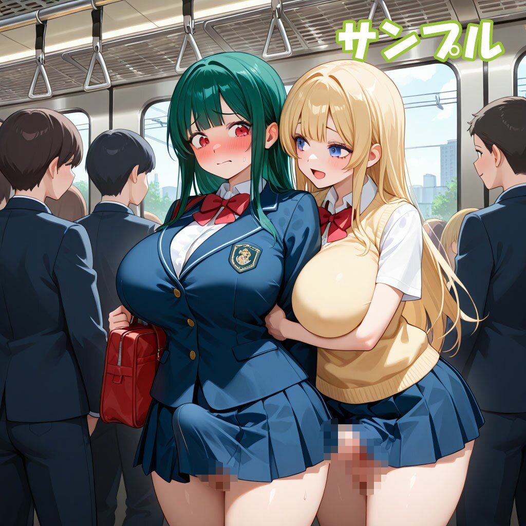ふたなり彼女！ときどき彼女！3-4  金髪パッツンちゃん×緑パッツンちゃん＜制服編＆ヌード編＞ - サンプル画像 1