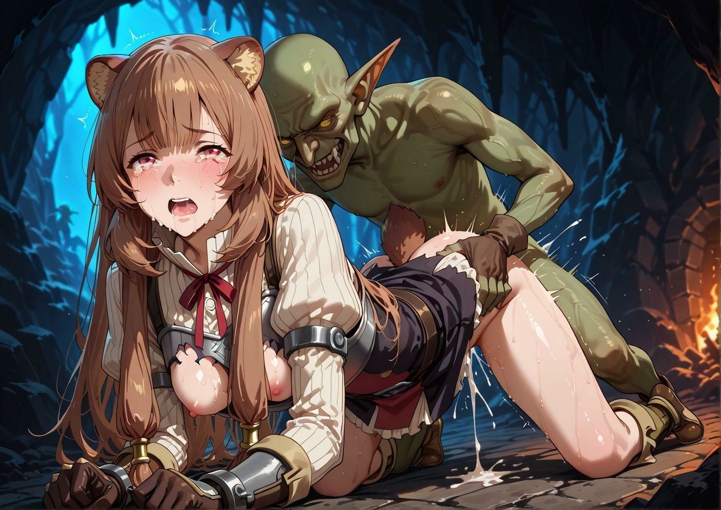 たぬき耳の女人が性欲ゴブリンの餌食に！奥突きピストンに失神寸前になりながら未熟な膣から孕ませ液を垂れ流す-後編 - サンプル画像 4