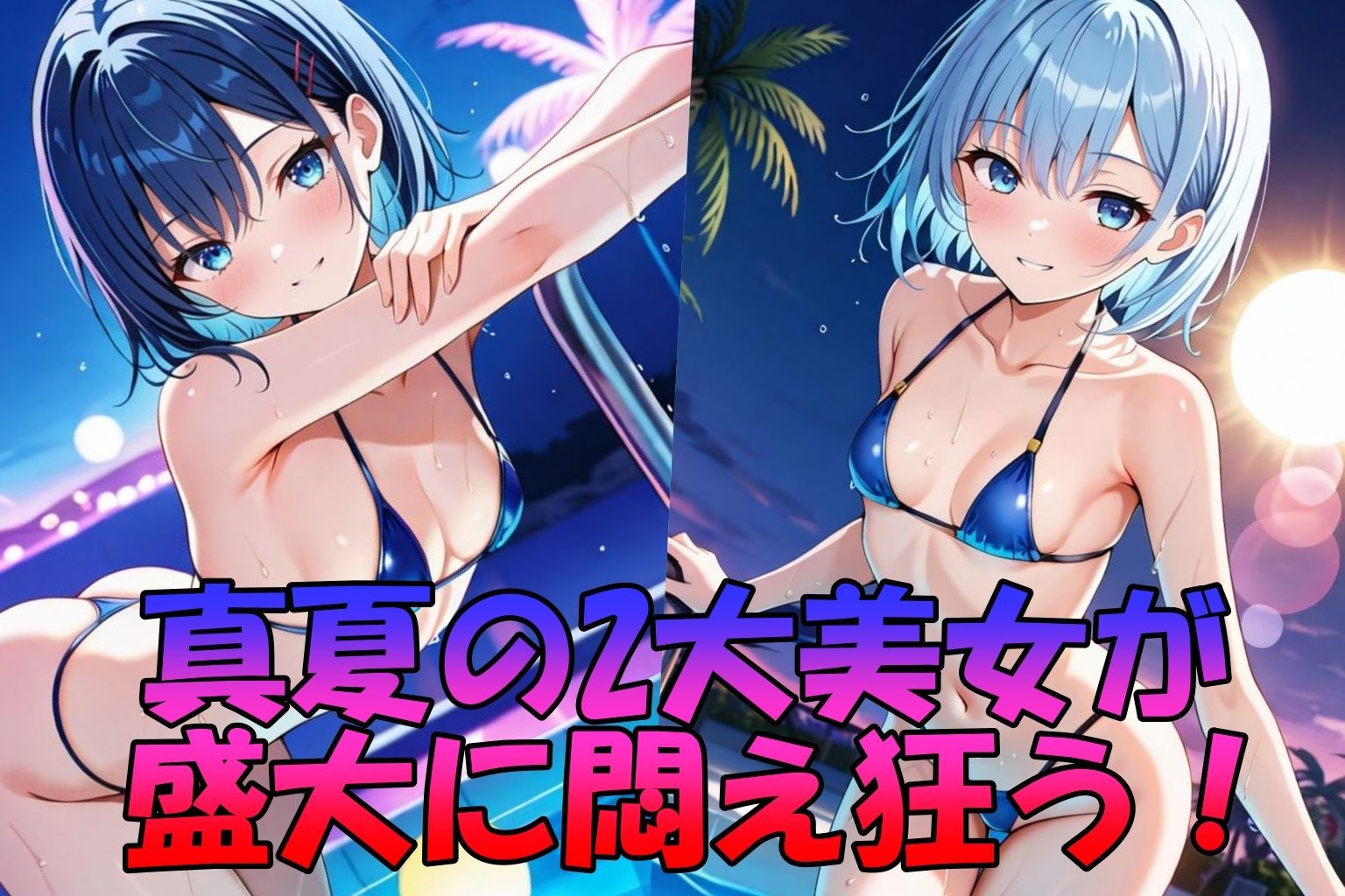 夏のナイトプール開放のSEX祭り - サンプル画像 1
