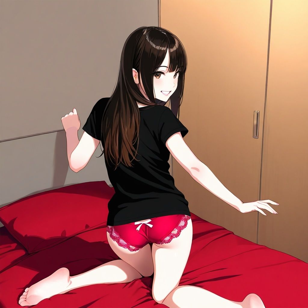 Tシャツ女子の四つん這いパンチラ - サンプル画像 5