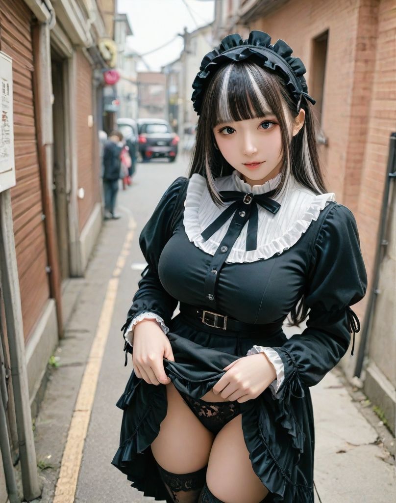 【実写風AI】野外露出ゴスロリちゃん - サンプル画像 3