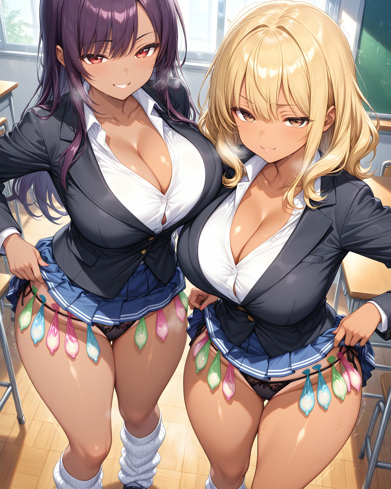 超ミニスカ女学園5〜パンツ丸見えの黒ギャルJK達にセクハラしたり、ぶっかけたり、チ〇ポのお世話してもらうイラスト集〜 - サンプル画像 10