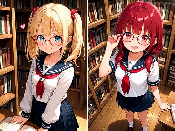 メガネ図書委員美女と秘密の図書館エッチ Part2 ちっぱいVer - サンプル画像 2