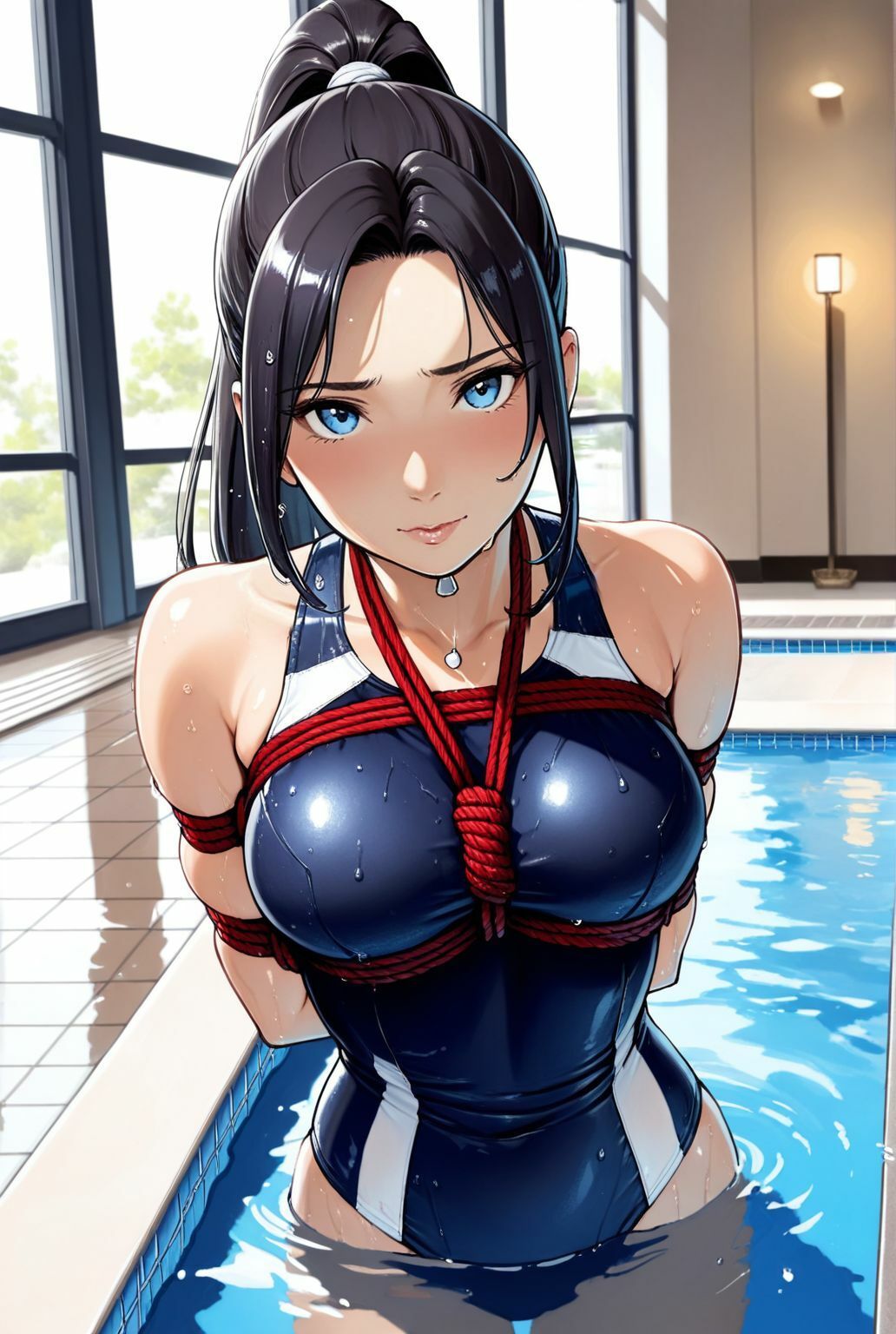 濡縄に囚われた人妻 ―蒼いプールで秘める悦び― - サンプル画像 1