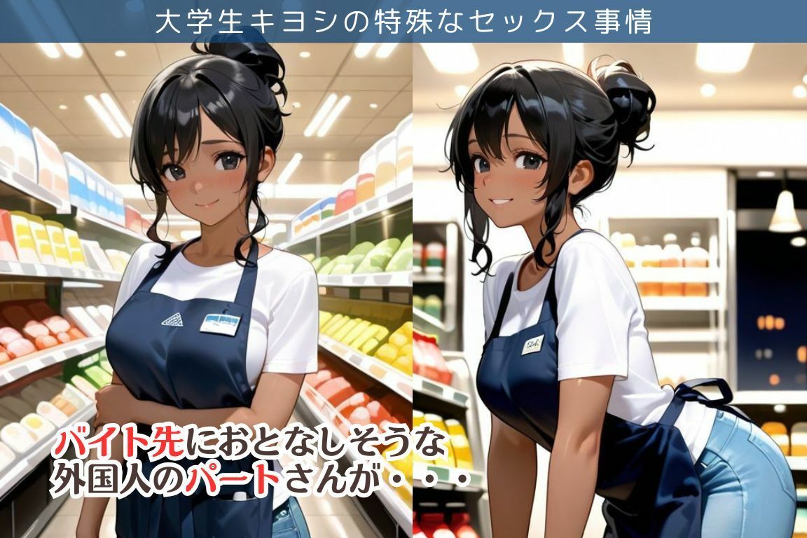 バイト先のスーパーで閉店後外国人のパートとエッチしちゃった件/大学生キヨシの特殊なSEX事情 - サンプル画像 1