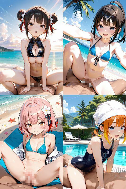 水着JKと屋外でエッチしよう！超絶かわいい女子校生とビキニ、スク水で青姦セックス！【1024x1536高画質サイズ！SDXL超美麗画像200枚以上！】 - サンプル画像 5