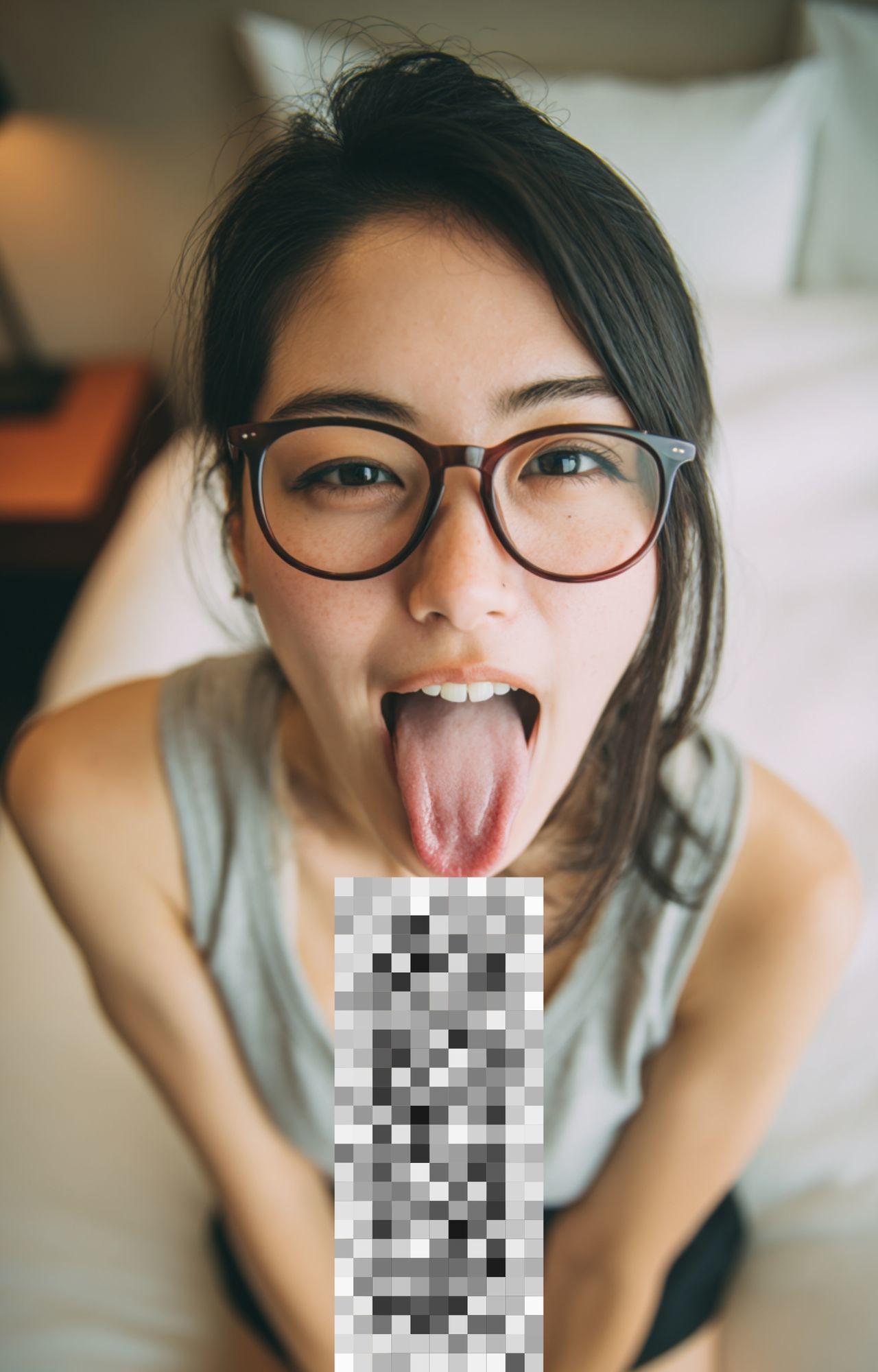 眼鏡美女のフェラ顔 - サンプル画像 2