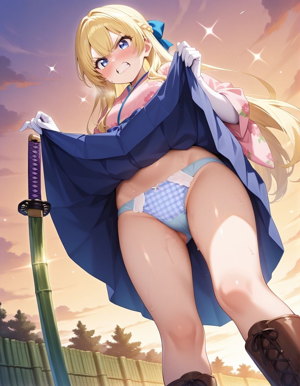 嫌な顔でパンツ見せてくる女侍 - サンプル画像 8