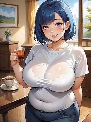 人工美神  「お隣のぽっちゃり世話焼きお姉さん（実は超むっつり）にお茶に誘われたら…欲求不満丸出しで誘惑されたので、そのまま部屋で汗だく濃厚セックス→子宮にドピュドピュ中出ししまくった一部始終 - サンプル画像 1