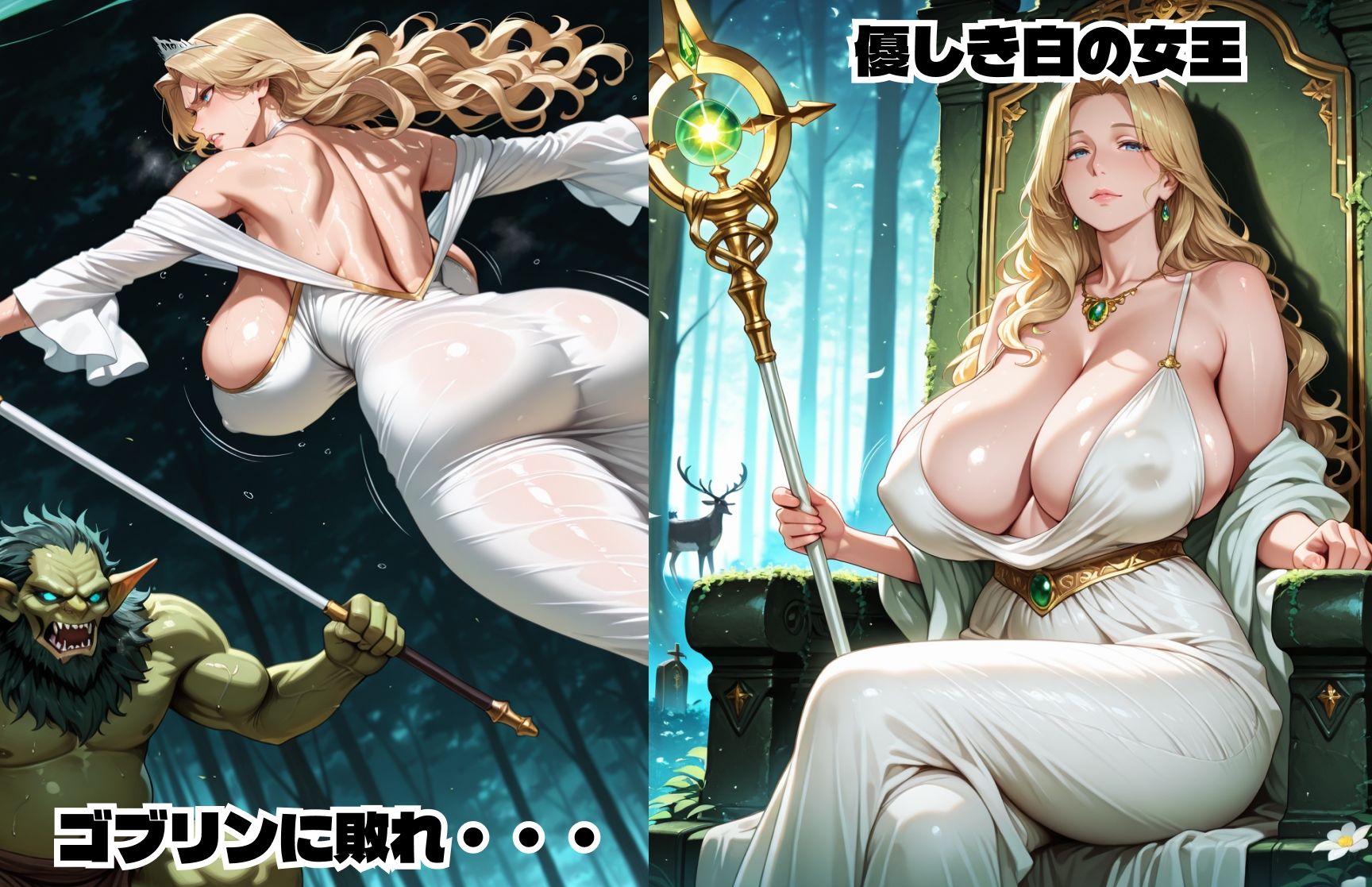 黒と白の女王様 孕ませレ●プ  触手×ゴブリン - サンプル画像 2