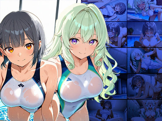 爆乳白スク水美少女たちが水泳指導と称して受精交尾三昧【4K】 - サンプル画像 1