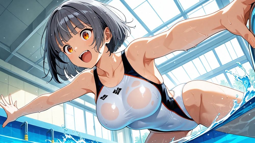 爆乳白スク水美少女たちが水泳指導と称して受精交尾三昧【4K】 - サンプル画像 2