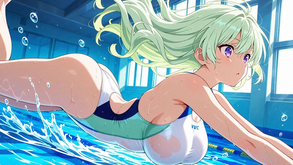 爆乳白スク水美少女たちが水泳指導と称して受精交尾三昧【4K】 - サンプル画像 3