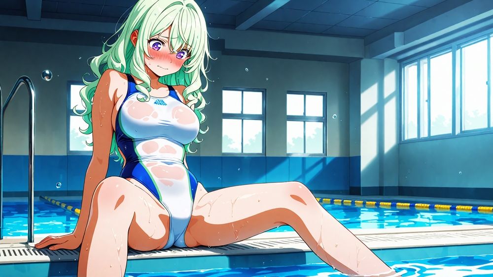 爆乳白スク水美少女たちが水泳指導と称して受精交尾三昧【4K】 - サンプル画像 5