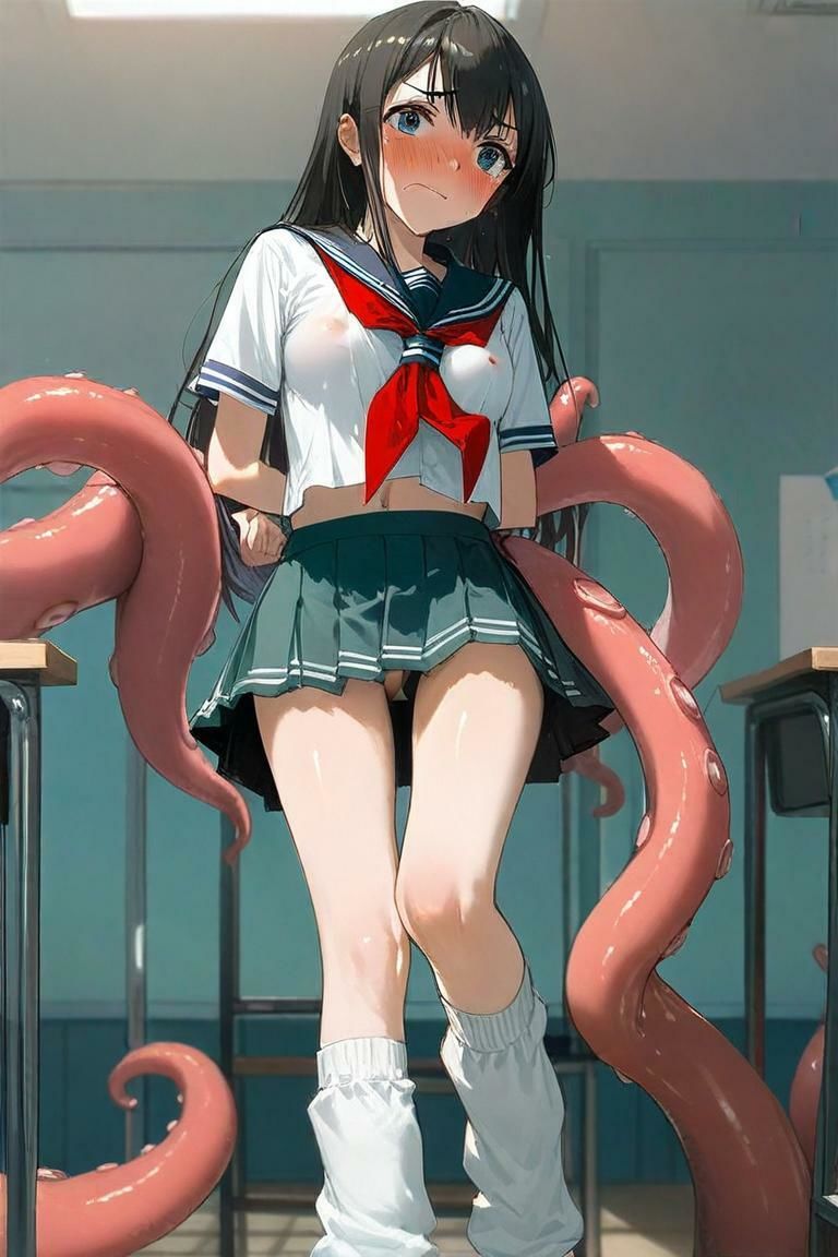 制服美少女と触手 - サンプル画像 2