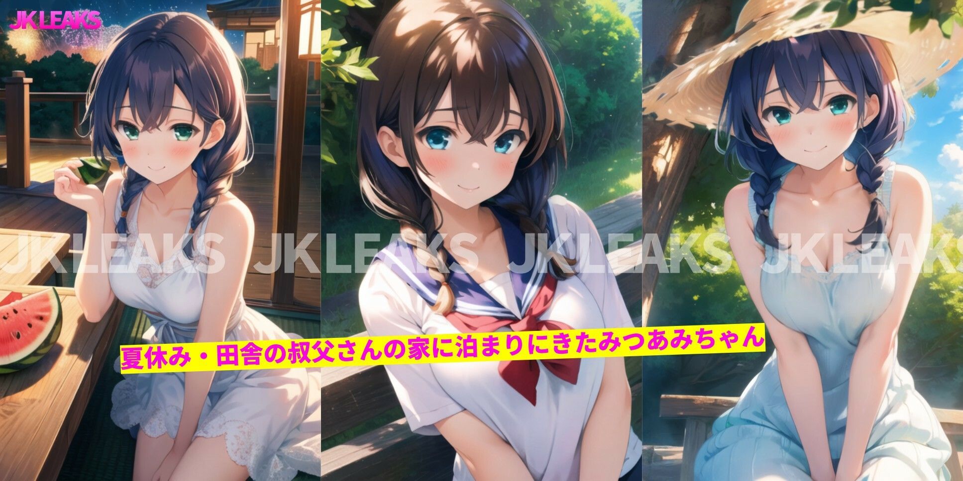 JK LEAKS 35 - みつあみちゃんの超・濃厚なつやすみ編 - 【アニメ20本付】 - サンプル画像 1