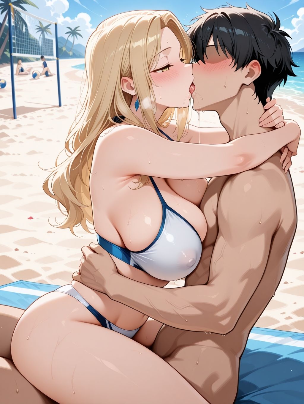 爆乳人妻〜夏のビーチ〜テントに連れ込んだ子持ちママと汗だくセックスした - サンプル画像 3