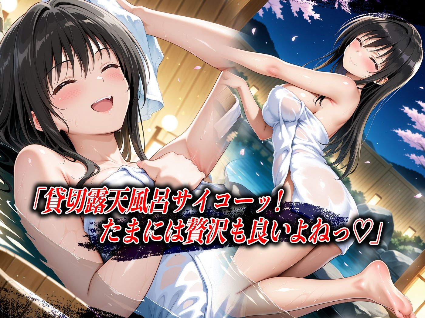 【4Kイラスト】心堕浸食_露天風呂が混浴なのを知らずにリラックスしていた古●川唯 - サンプル画像 1