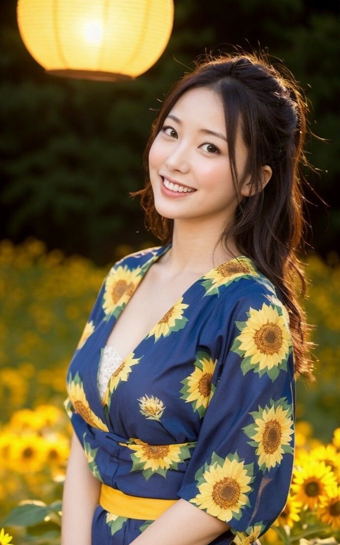 【美女名録】vol4.15  向日葵の夜──ひまわり畑で待つ君  204枚【AIグラビア写真集】 - サンプル画像 3