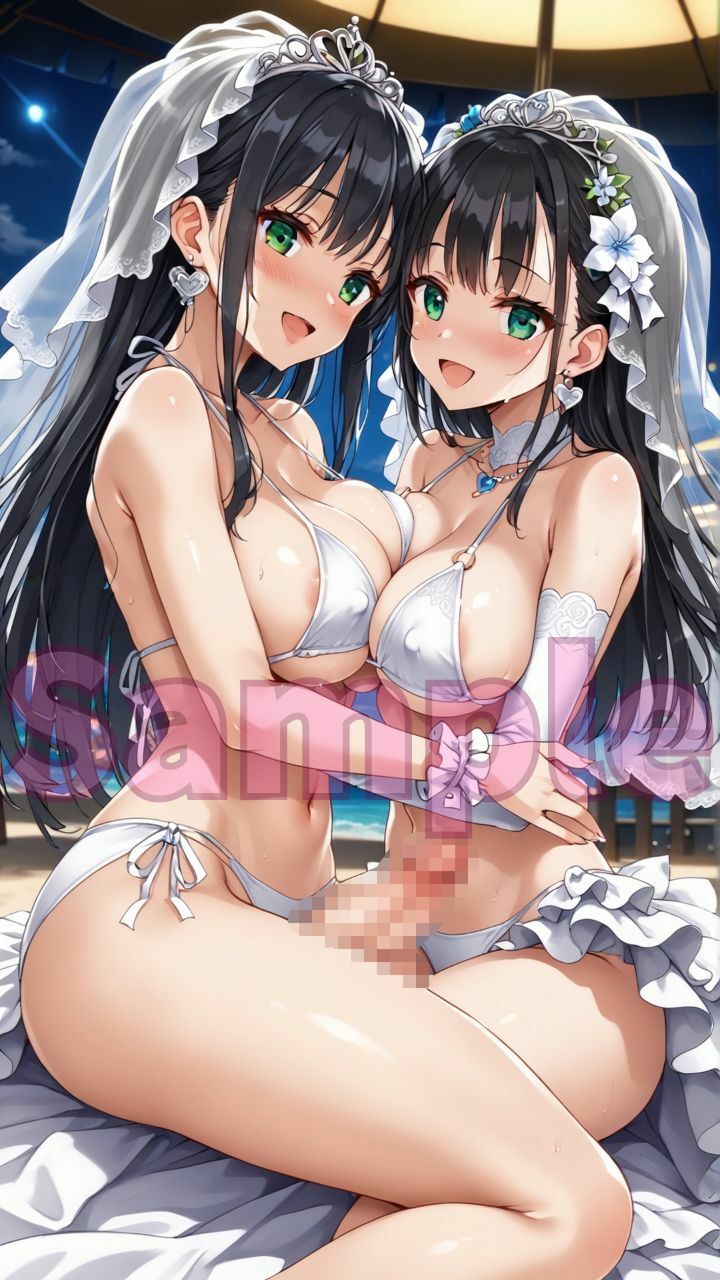 夏だ！海だ！水着ウェディングドレス＆ふたなり美女たちとビーチで大乱交パート3 - サンプル画像 5