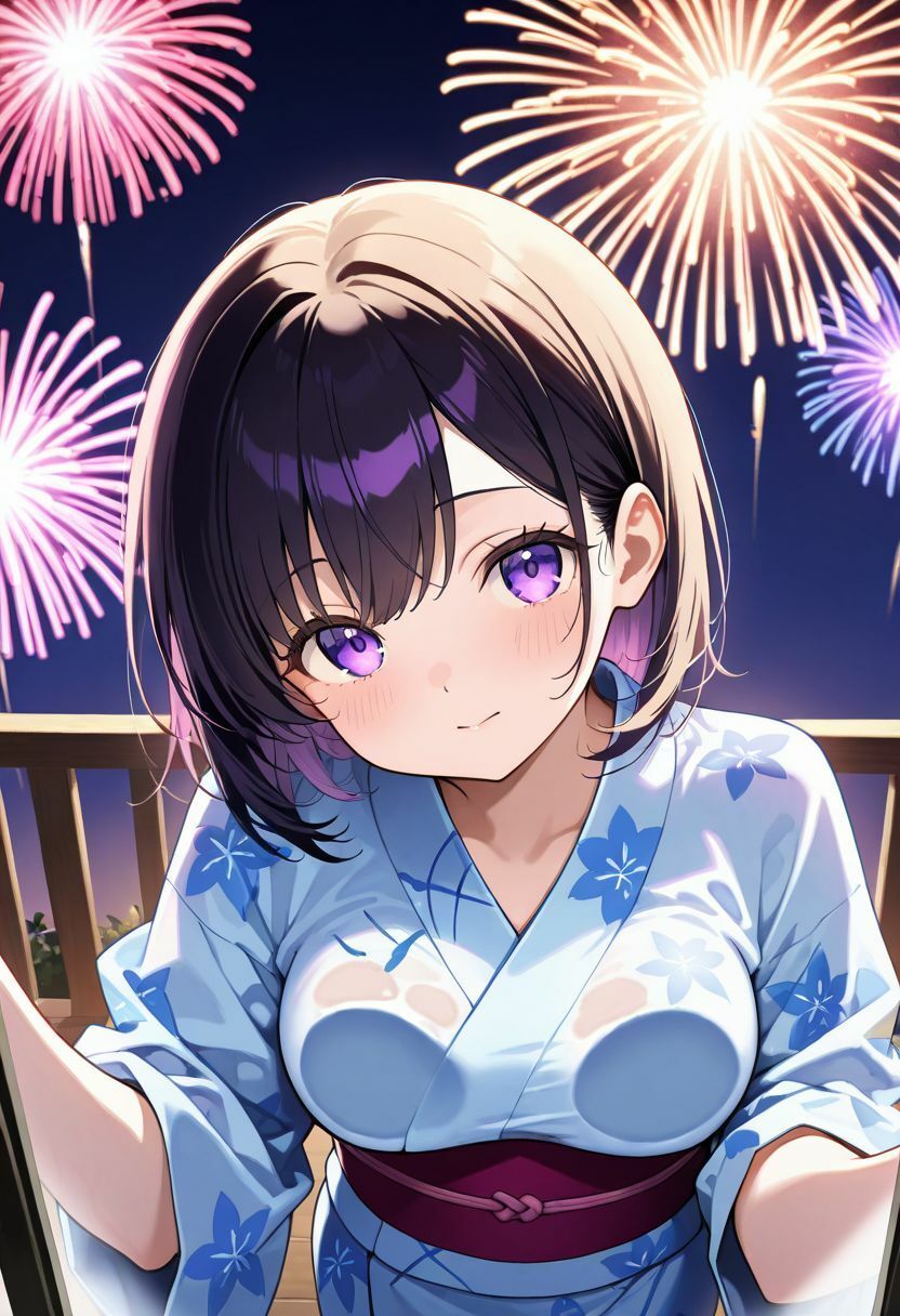 『見上げた空の花火の下で、こっそり乱れる浴衣美人。』 - サンプル画像 1