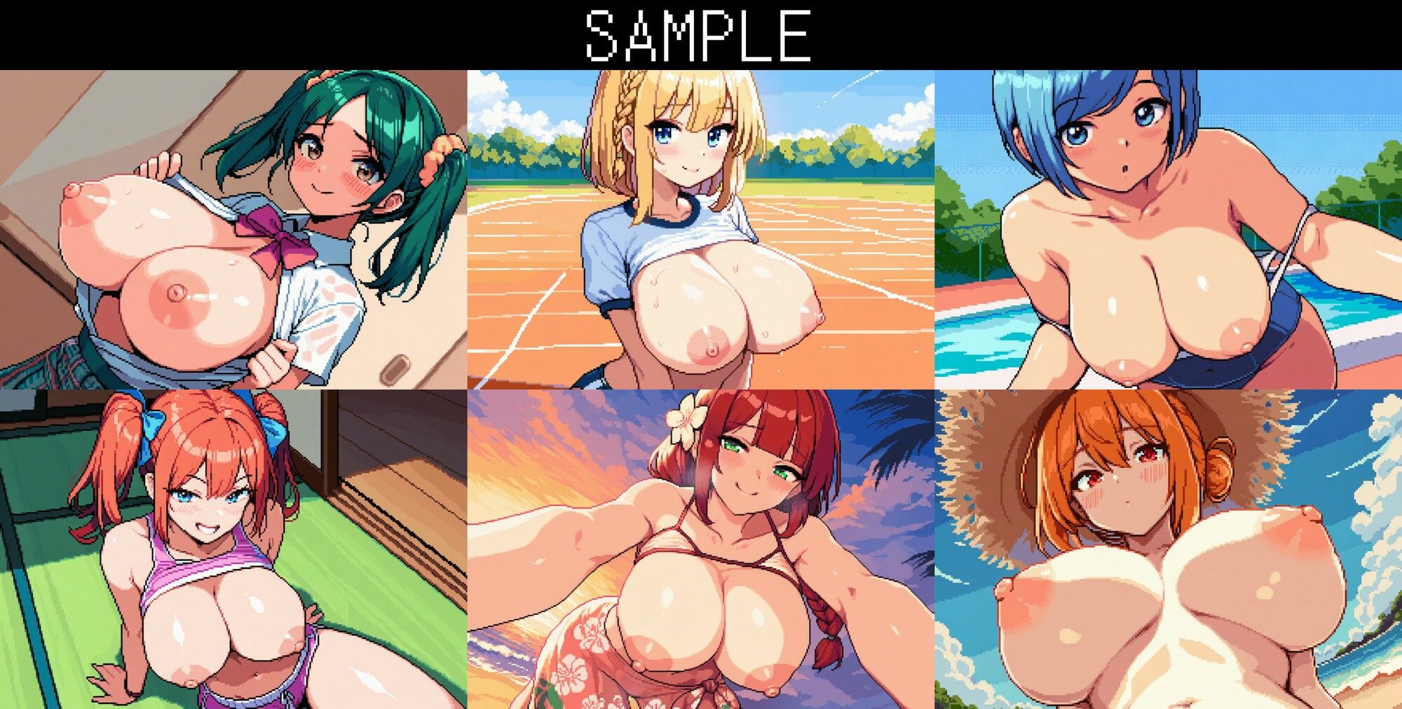 【ドット絵おっぱいイラスト集】レトロチックオッパイ 夏休み編パート2 - サンプル画像 4