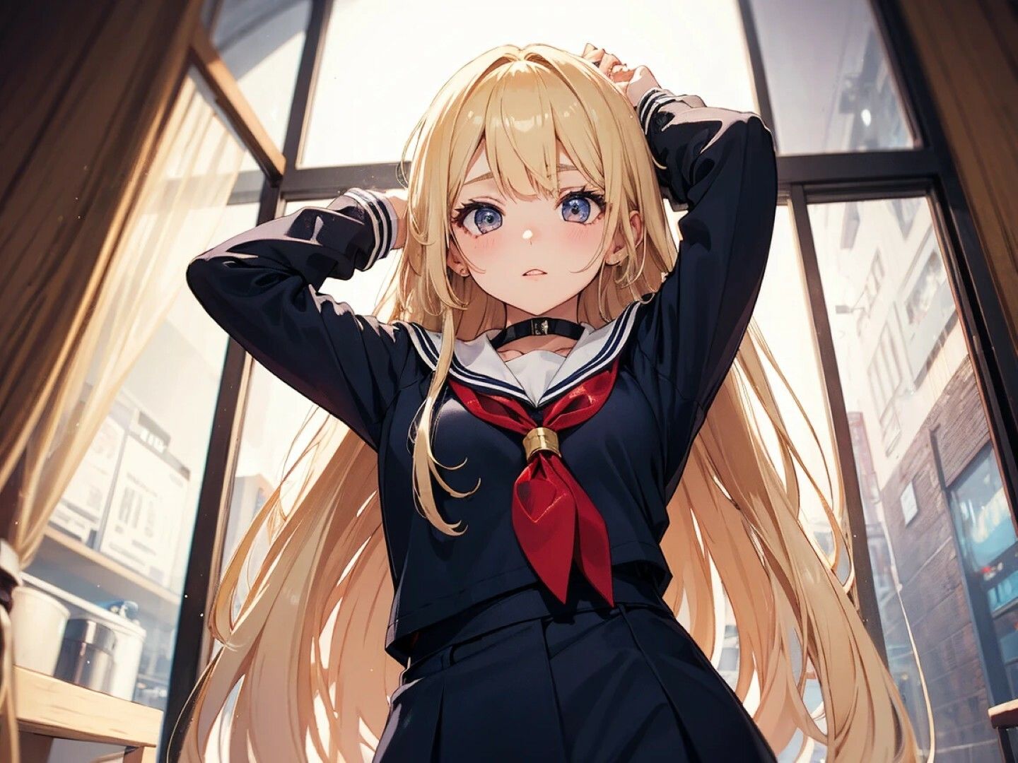 金髪ロングギャルのセーラー服＆ヌードイラスト集！ - サンプル画像 3