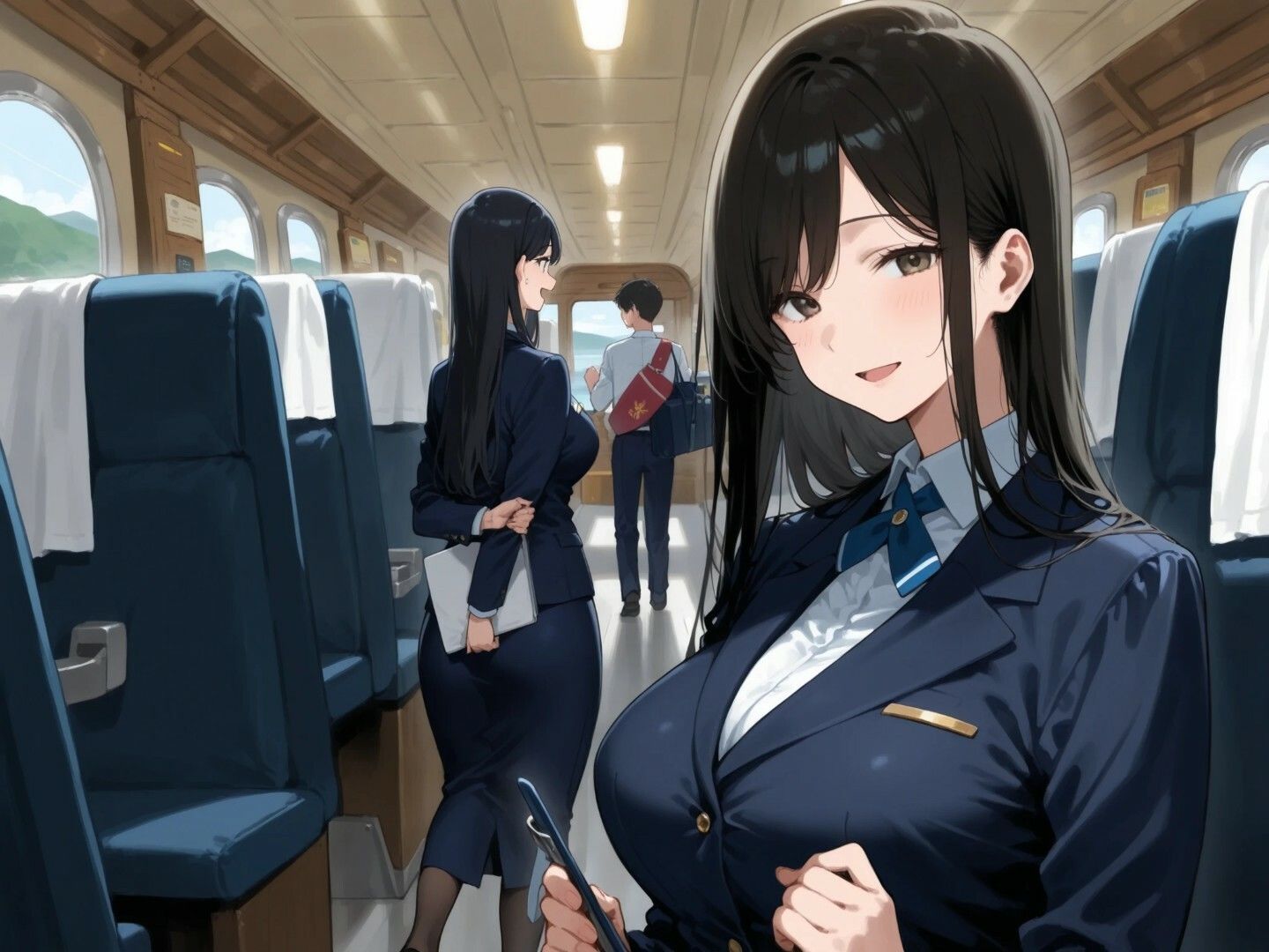 キャビンアテンダントがお客様を誘惑！？誘惑に負けるお客様と……イラスト集！ - サンプル画像 1