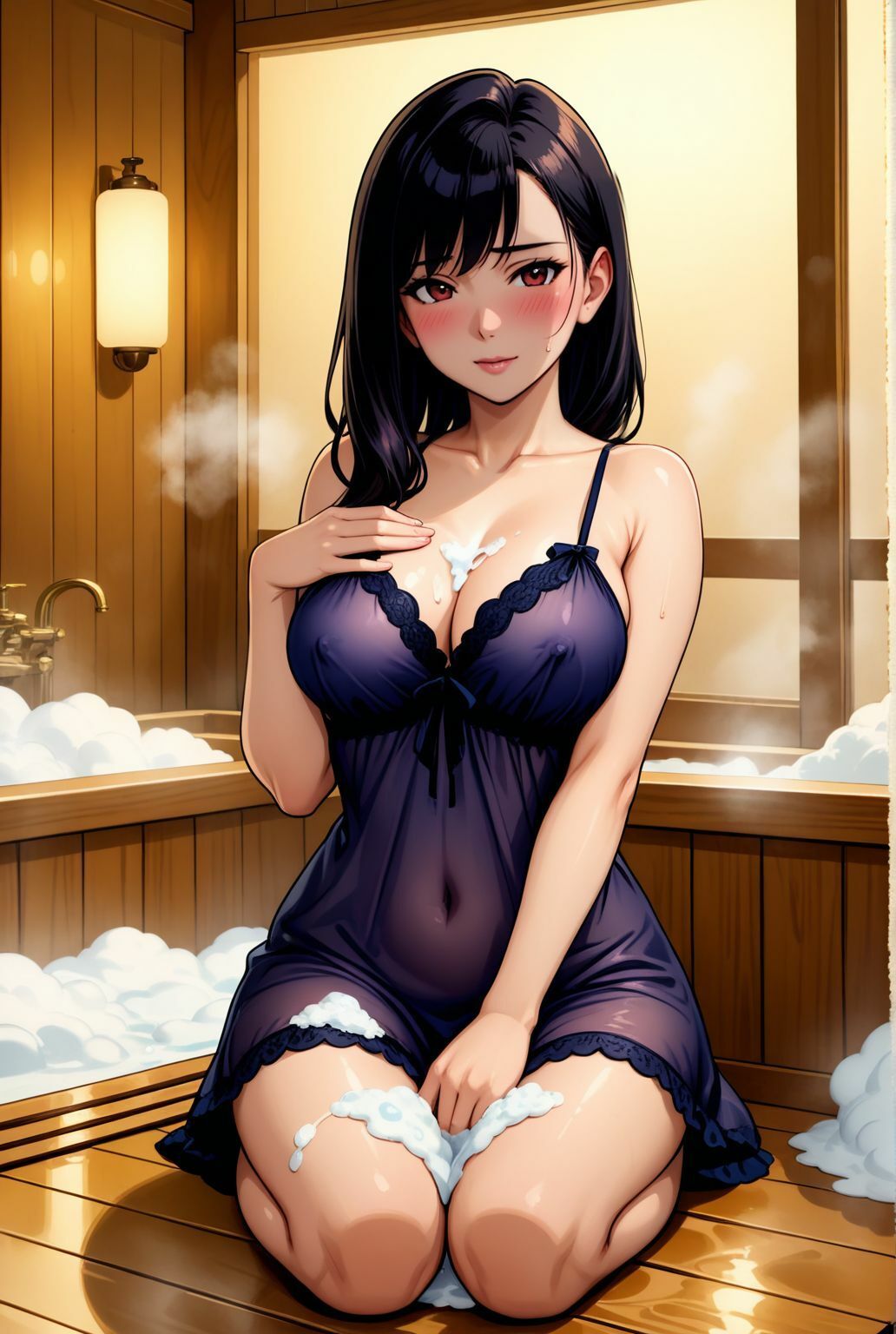 濡れたネグリジェの奥に宿る、熟れた女の夜の優しさ  一夜限りのソープランド - サンプル画像 2