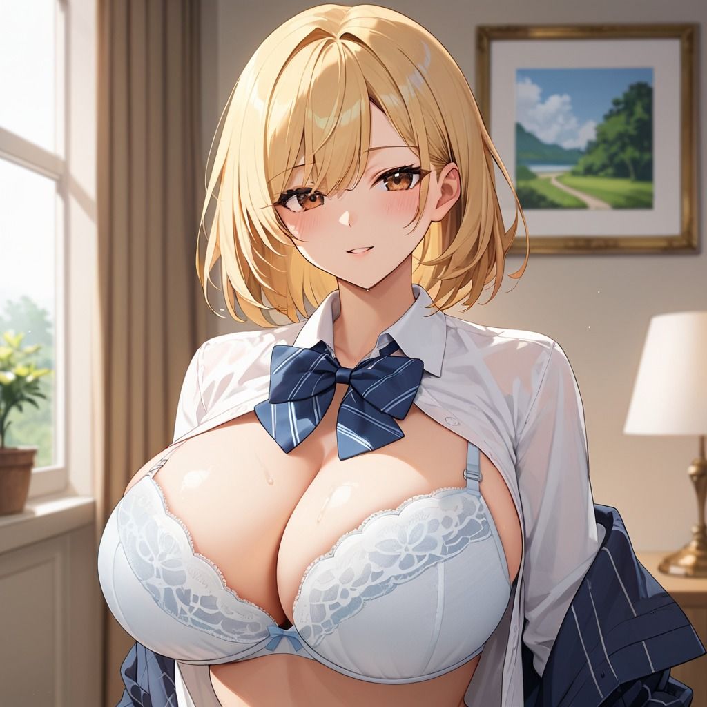 巨乳な金髪ギャルに自宅で種付け性指導 - サンプル画像 1